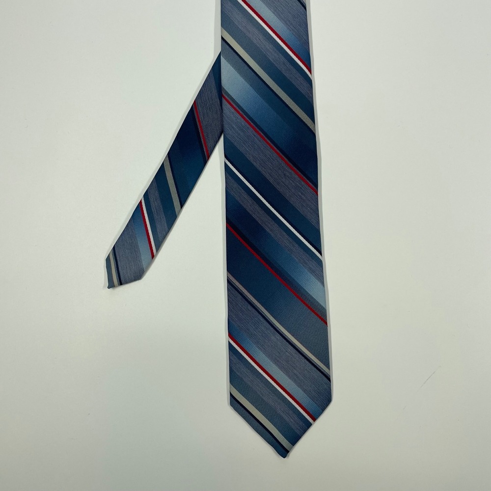 First Avenue Blue Striped Silk Blend Classic Necktie Mens One Size